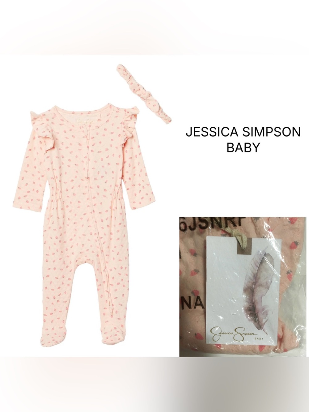JESSICA SIMPSON BABY - 6/9M - NWT - 2PC STRAWBERRY SLEEPER AND HEADBAND